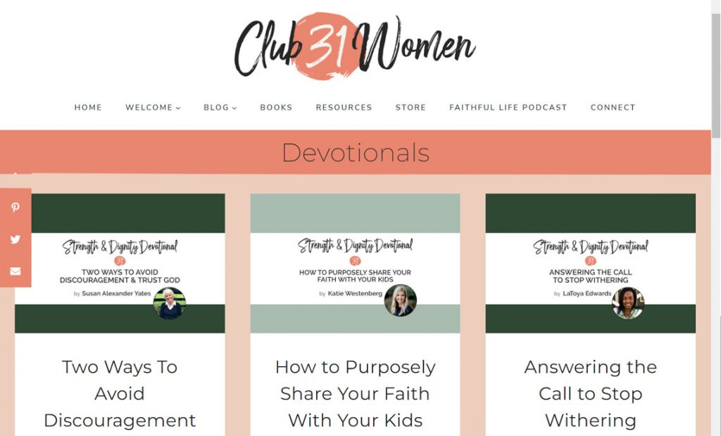 page screenshot of Club31Women devotional
